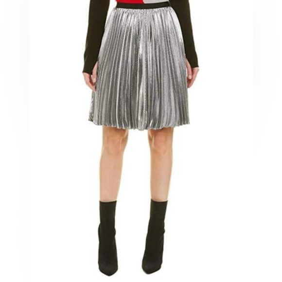 Diane von Furstenberg DVF Heavyn Metallic Silver Fine Pleated Skirt size 10 NWT - Picture 1 of 12